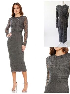 NWT MAC DUGGAL 10812 Beaded Long Sleeve Midi  size 6